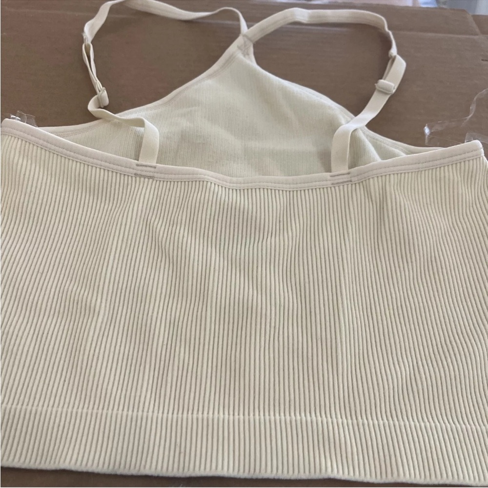 Colsie Ribbed Cropped Tank Top Womens Large Cream Beige Strappy NWT - Picture 7 of 12
